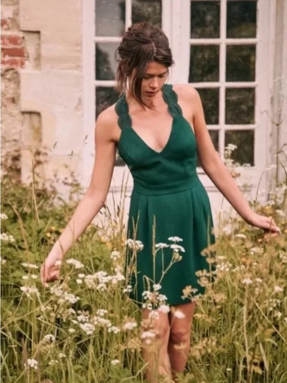 Sezane • Ombeline Dress emerald green mini criss cross lace strap open back - Picture 8 of 14